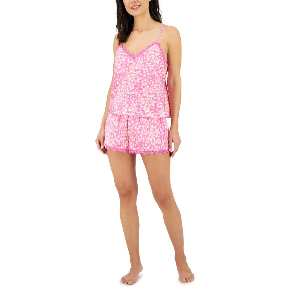 INC International Concepts Lace-Trim Cami & Shorts Pajama Set Pink Women's L
